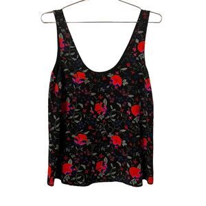 Joie Womens Silk Black and Red Floral Scoop Neck Tank XS